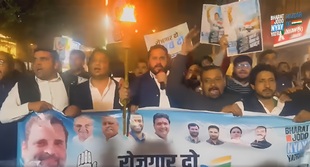 रोहतक में युवा कांग्रेस का मशाल जलूस